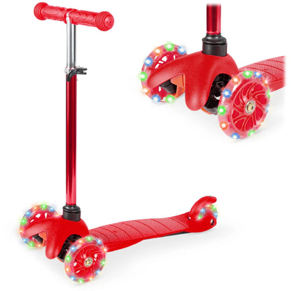 Kids Mini Kick Scooter Toy w/ Colorful Light-Up Wheels Adjustable T-Bar