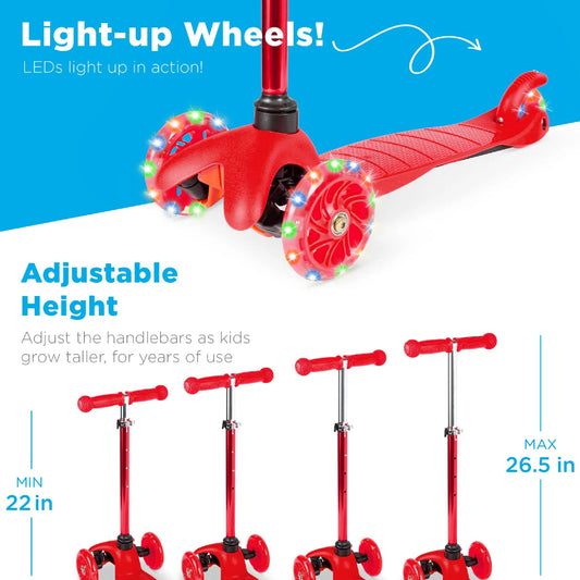 Kids Mini Kick Scooter Toy w/ Colorful Light-Up Wheels Adjustable T-Bar