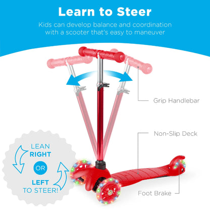 Kids Mini Kick Scooter Toy w/ Colorful Light-Up Wheels Adjustable T-Bar