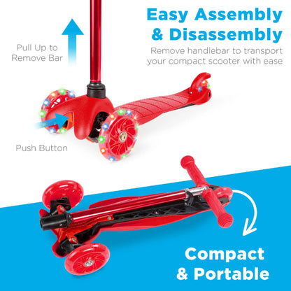 Kids Mini Kick Scooter Toy w/ Colorful Light-Up Wheels Adjustable T-Bar