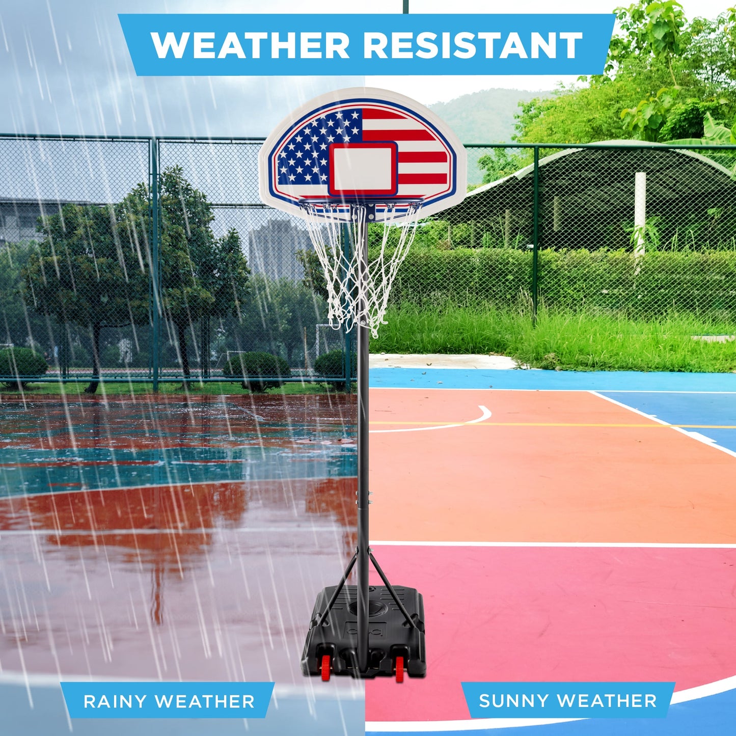 Kids Height-Adjustable Basketball Hoop Portable Backboard System w/ Wheels