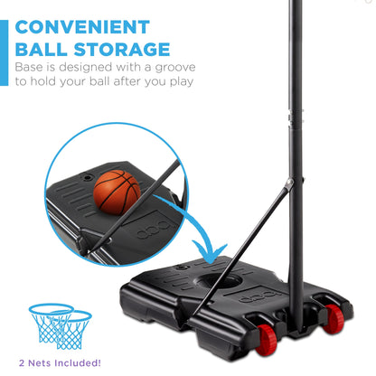 Kids Height-Adjustable Basketball Hoop Portable Backboard System w/ Wheels