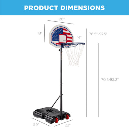 Kids Height-Adjustable Basketball Hoop Portable Backboard System w/ Wheels