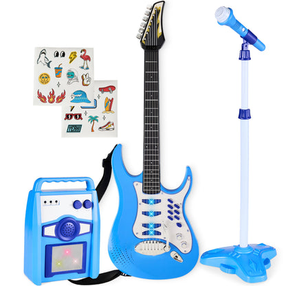 Kids Electric Guitar Toy Play Set w/ 6 Songs Microphone Amp