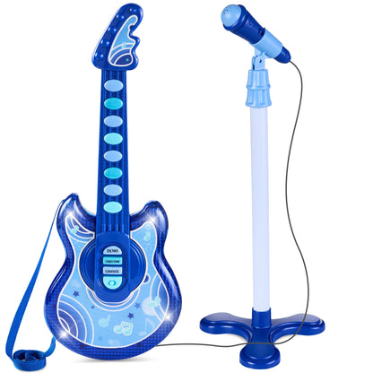 Kids Pretend Play Guitar Musical Instrument Toy w/ Microphone Stand - 19in