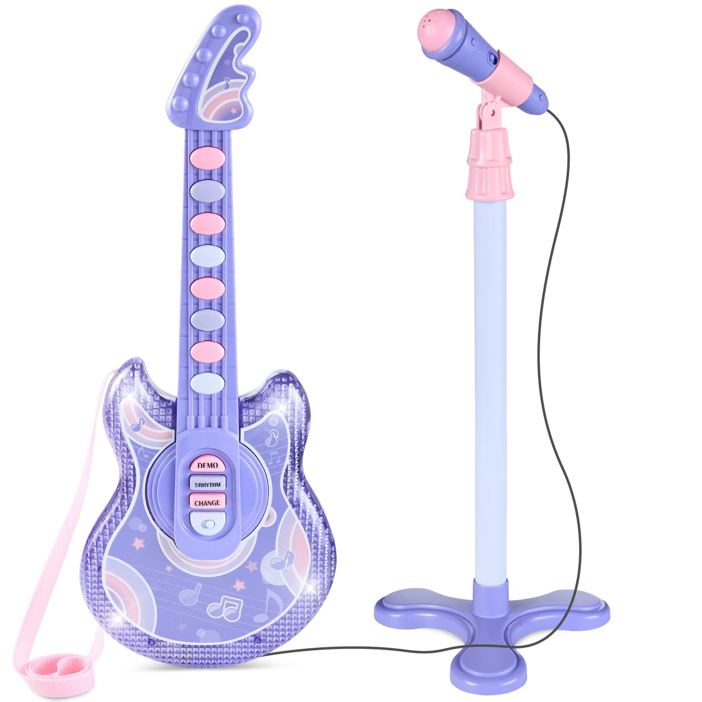 Kids Pretend Play Guitar Musical Instrument Toy w/ Microphone Stand - 19in