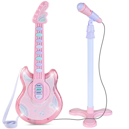 Kids Pretend Play Guitar Musical Instrument Toy w/ Microphone Stand - 19in