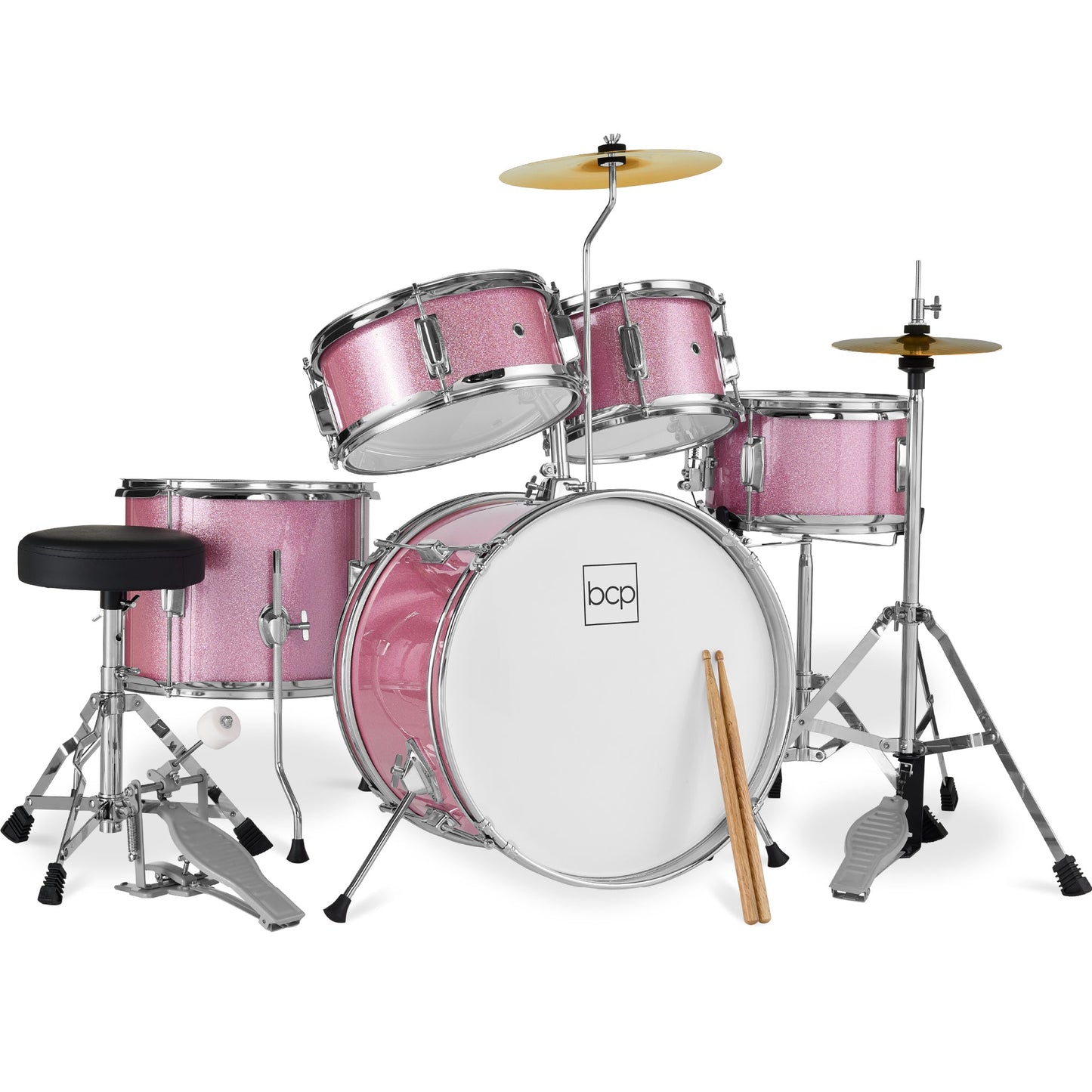 Kids Beginner All Wood Acoustic Drum Kit Starter Set w/ Stool Drumsticks