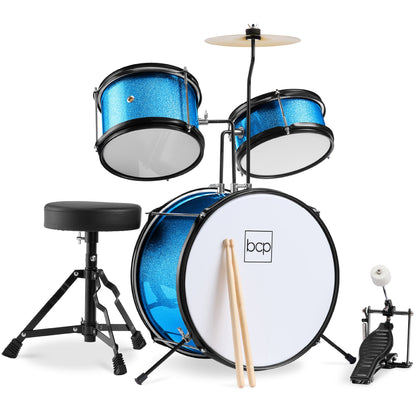 Kids Beginner 3-Piece Drum Musical Instrument Set w/ Sticks Stool Pedal